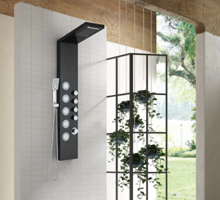 Coloane de dus - Panel de dus negru cu functie cascada si jeturi de masaj, AquaSpa