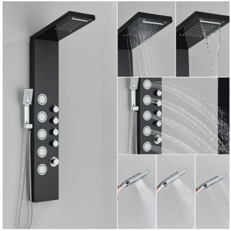 Panel de dus negru cu functie cascada si jeturi de masaj, AquaSpa [1]