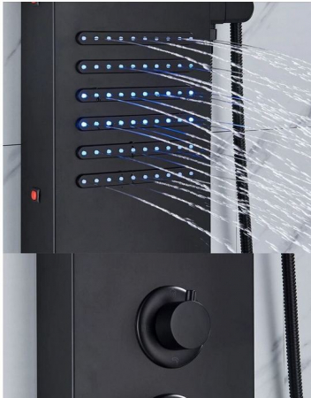 Panel de dus negru mat, cu functie de cascada, lumini Led, AquaSpa [8]