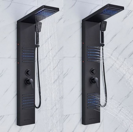 Panel de dus negru mat, cu functie de cascada, lumini Led, AquaSpa [2]