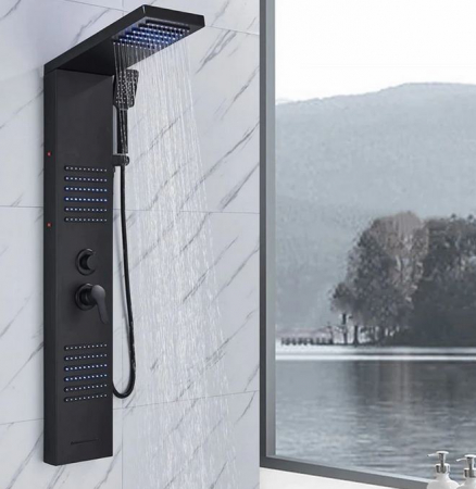 Panel de dus negru mat, cu functie de cascada, lumini Led, AquaSpa [6]