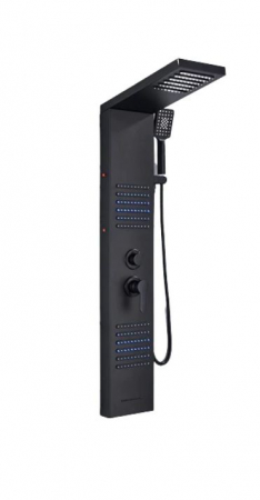 Coloane de dus - Panel de dus negru mat, cu functie de cascada, lumini Led, AquaSpa