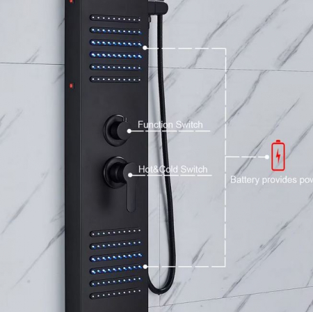 Panel de dus negru mat, cu functie de cascada, lumini Led, AquaSpa [4]