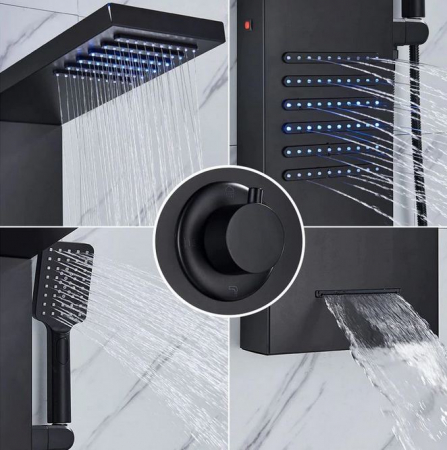 Panel de dus negru mat, cu functie de cascada, lumini Led, AquaSpa [7]