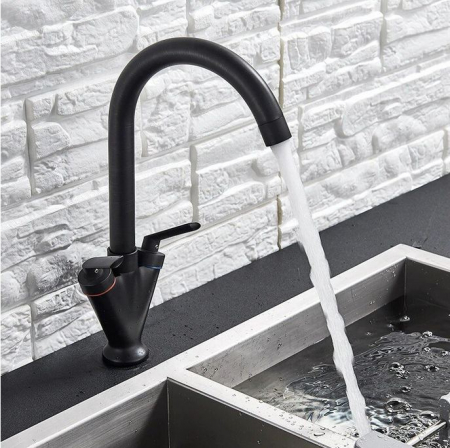 Robinet pentru chiuveta de bucatarie negru mat cu arc innalt, 360 de grade, pivotant [2]