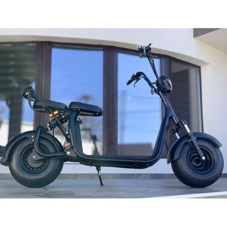 Scuter Electric Harley 1500W, pentru 2 persoane, Baterie 20AH Suspensie fata+spate,Far led cu indicator baterie, Telecomanda, Alarma, Negru [1]