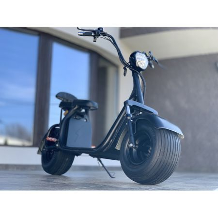 Scuter Electric Harley 1500W, pentru 2 persoane, Baterie 20AH Suspensie fata+spate,Far led cu indicator baterie, Telecomanda, Alarma, Negru [2]