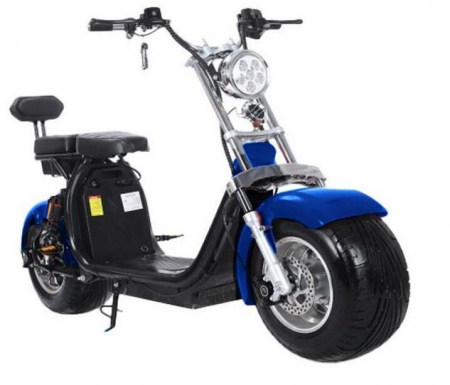 Scuter Electric Harley 1500W, pentru 2 persoane, Suspensie fata spate, cu baterie detasabila 12 AH, Furca Dubla, Far led cu indicator baterie, Telecomanda, Alarma, Albastru [1]