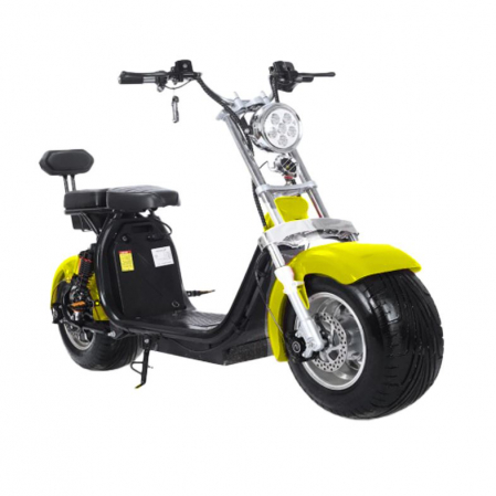 Vehicule Electrice - Scuter Electric Harley 1500W, pentru 2 persoane, Suspensie fata spate, cu baterie detasabila 20 AH, Furca Dubla, Far led cu indicator baterie, Telecomanda, Alarma, Galben