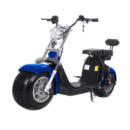 Vehicule Electrice - Scuter Electric Harley 1500W, pentru 2 persoane, Suspensie fata spate, cu baterie detasabila 20 AH, Furca Dubla, Far led cu indicator baterie, Telecomanda, Alarma, Albastru