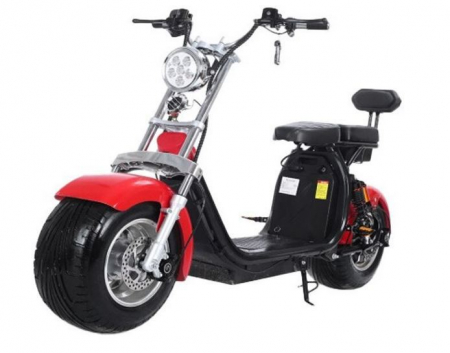 Scuter Electric Harley 1500W, pentru 2 persoane, Suspensie fata spate, cu baterie detasabila 20 AH, Furca Dubla, Far led cu indicator baterie, Telecomanda, Alarma, Rosu [1]