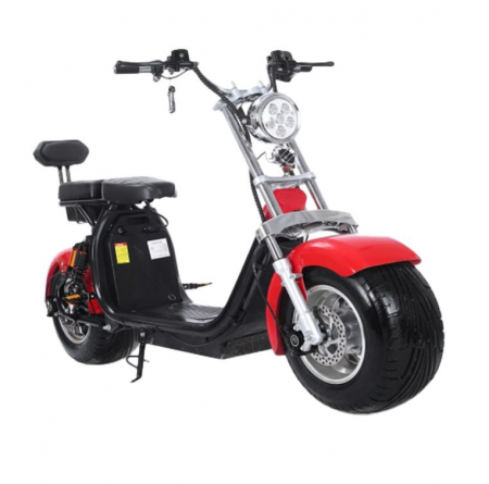 Vehicule Electrice - Scuter Electric Harley 1500W, pentru 2 persoane, Suspensie fata spate, cu baterie detasabila 20 AH, Furca Dubla, Far led cu indicator baterie, Telecomanda, Alarma, Rosu