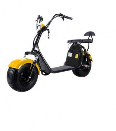 Vehicule Electrice - Scuter Electric Harley 1500W, pentru 2 persoane, Suspensie fata spate, cu baterie detasabila 20AH, Far led cu indicator baterie, Telecomanda, Alarma, Galben