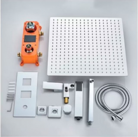 Set de dus Argintiu, AquaSpa, Robinet de dus cu efect de ploaie, 3 Functii, Palarie de dus 20 CM, Display Led A Temperaturii [1]