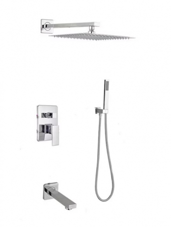 Coloane de dus - Set de dus Argintiu, AquaSpa, Robinet de dus cu efect de ploaie, 3 Functii, Palarie de dus 20 CM, Teava de dus pentru perete cu montaj sub tencuiala