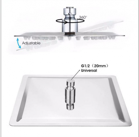 Set de dus Argintiu, AquaSpa, Robinet de dus cu efect de ploaie, 3 Functii, Palarie de dus 20 CM, Teava de dus pentru perete cu montaj sub tencuiala Mobila [3]