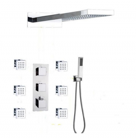Coloane de dus - Set de dus argintiu cu termostat si patru functii, AquaSpa