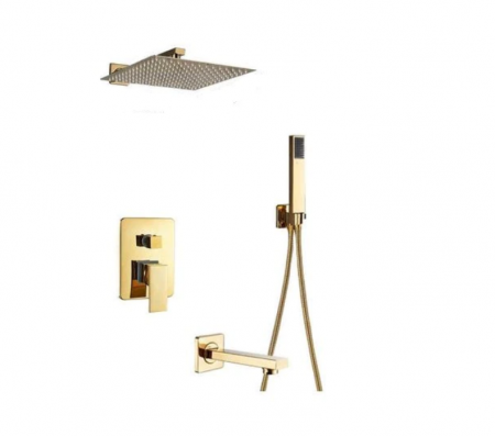 Coloane de dus - Set de dus Auriu, AquaSpa, Robinet de dus cu efect de ploaie, 2 Functii, Palarie de dus 40CM