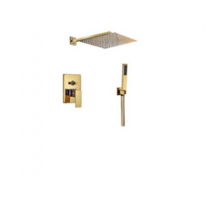 Coloane de dus - Set de dus Auriu, AquaSpa, Robinet de dus cu efect de ploaie, Palarie de dus de 40 cm