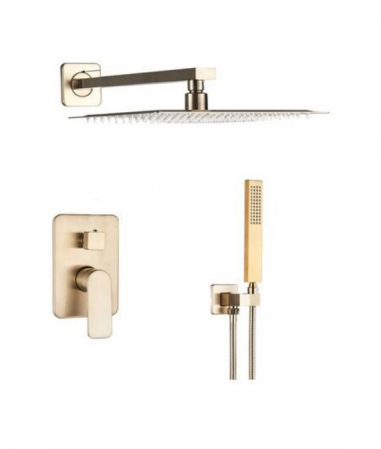 Coloane de dus - Set de dus auriu tip ploaie cu montare pe perete cu palarie de dus patrata 20 cm