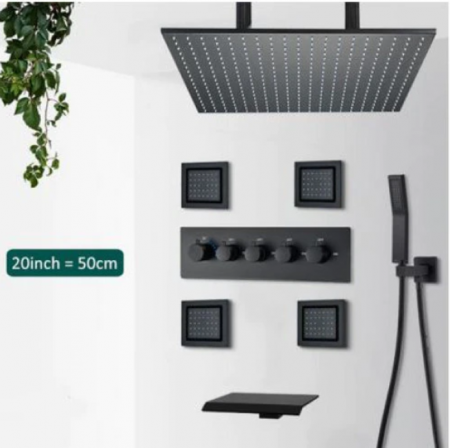 Set de dus cu termostat, negru, cu prindere in tavan si perete, 4 functii, 50x50 cm, Tip A [1]