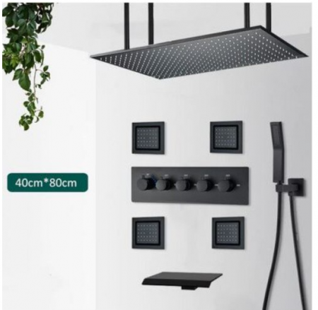 Set de dus cu termostat, negru, cu prindere in tavan si perete, 4 functii, 80x40 cm, Tip A [2]