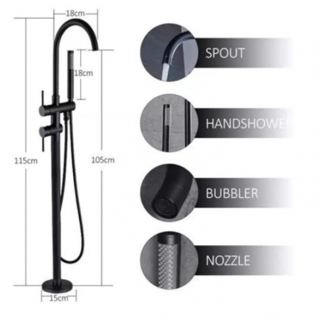 Set de dus din otel inoxidabil cu baterie pentru cada individuala, negru, AquaSpa [3]