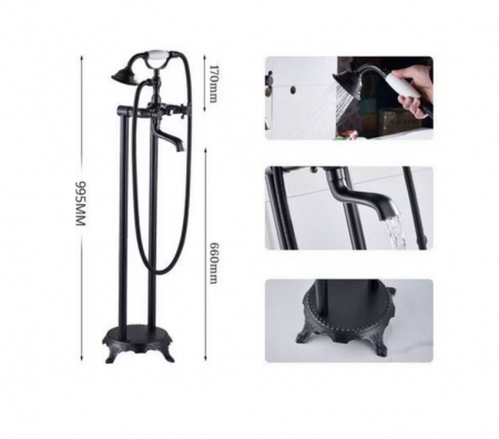 Set de dus din otel inoxidabil cu baterie pentru cada individuala, Stil Telefon, Negru, AquaSpa [1]