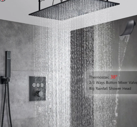 Coloane de dus - Set de dus incastrat, cu termostat, negru, palarie de 40 x 80, Aqua Spa