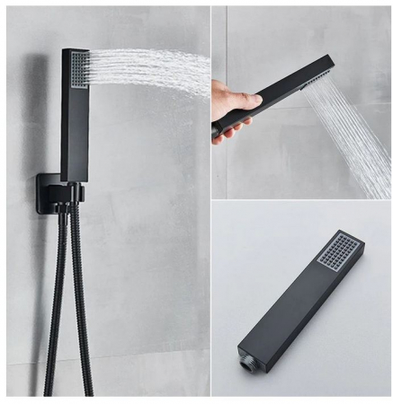 Set de dus incastrat, cu termostat, negru, palarie de 50 cm, cu lumini led si telecomanda, AquaSpa [6]
