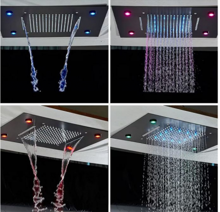 Set de dus incastrat, cu termostat, negru, palarie de 50 cm, cu lumini led si telecomanda, AquaSpa [2]
