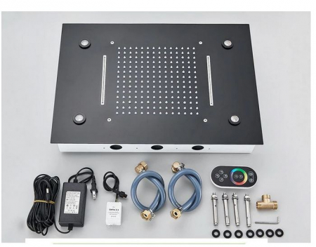 Set de dus incastrat, cu termostat, negru, palarie de 50 cm, cu lumini led si telecomanda, AquaSpa [3]
