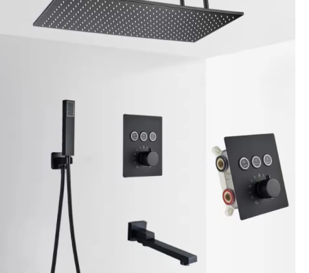 Coloane de dus - Set de dus incastrat, cu termostat, negru, palarie de 40 x 80AquaSpa