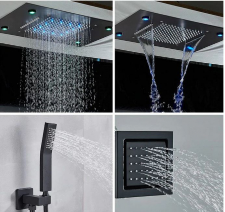 Set de dus multifunctional cu termostat, incorporat in tavan, cu led, telecomanda pentru schimbarea culorilor, 4 functii de curgere a apei, AquaSpa [2]