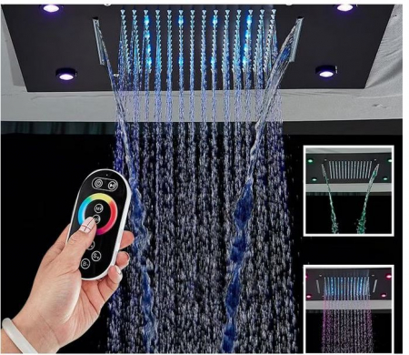 Set de dus multifunctional cu termostat, incorporat in tavan, cu led, telecomanda pentru schimbarea culorilor, 4 functii de curgere a apei, AquaSpa [3]