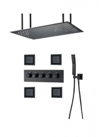 Coloane de dus - Set de dus multifunctional cu termostat, incorporat in tavan, cu led, telecomanda pentru schimbarea culorilor, 4 functii de curgere a apei, AquaSpa