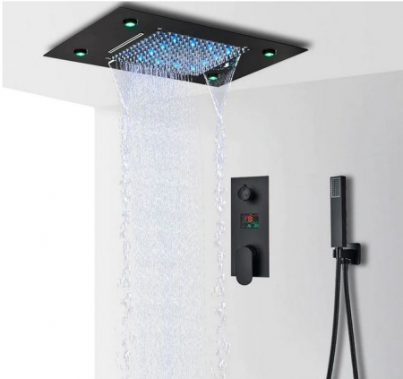 Set de dus multifunctional incorporat in tavan, cu afisaj digital, telecomanda pentru schimbarea culorilor, cap de dus stil cascada, AquaSpa [1]