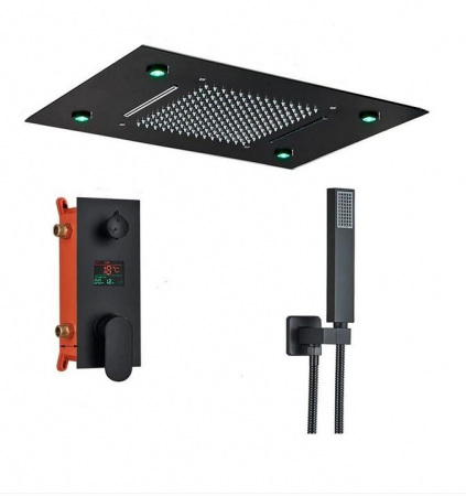 Coloane de dus - Set de dus multifunctional incorporat in tavan, cu afisaj digital, telecomanda pentru schimbarea culorilor, cap de dus stil cascada, AquaSpa