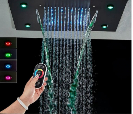 Set de dus multifunctional incorporat in tavan cu led, telecomanda pentru schimbarea culorilor, cap de dus stil cascada, AquaSpa [11]