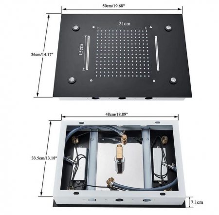 Set de dus multifunctional incorporat in tavan cu led, telecomanda pentru schimbarea culorilor, cap de dus stil cascada, AquaSpa [9]