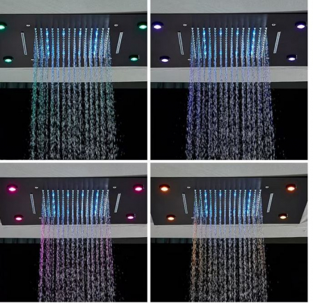 Set de dus multifunctional incorporat in tavan cu led, telecomanda pentru schimbarea culorilor, cap de dus stil cascada, AquaSpa [5]