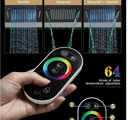Set de dus multifunctional incorporat in tavan cu led, telecomanda pentru schimbarea culorilor, cap de dus stil cascada, AquaSpa [10]