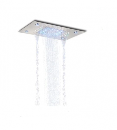 Coloane de dus - Set de dus multifunctional incorporat in tavan cu led, telecomanda pentru schimbarea culorilor, cap de dus stil cascada, Argintiu, AquaSpa