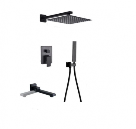 Coloane de dus - Set de dus Negru, AquaSpa, 3 Functii, Palarie de dus 20 CM, Teava de dus pentru perete cu montaj sub tencuiala, Mobila