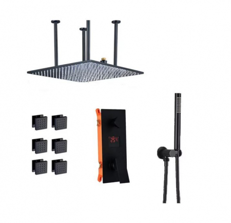Coloane de dus - Set de dus Negru, AquaSpa, Display Led,Incastrat, Palarie de 20 CM
