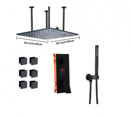 Set de dus Negru, AquaSpa, Display Led,Incastrat, Palarie de 20 CM [3]
