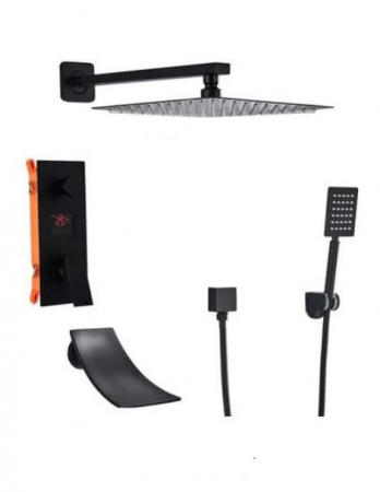 Coloane de dus - Set de dus Negru, AquaSpa, Display Led, Palarie de 25 CM, Functie Cascada, AquaSpa