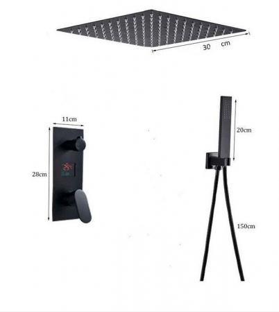 Set de dus Negru, AquaSpa, Display Led, Palarie de 30 cm, Incastrabil in tavan [1]