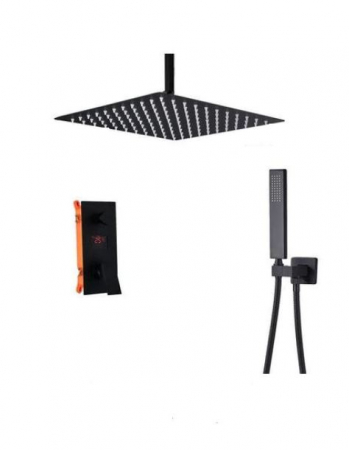 Coloane de dus - Set de dus Negru, AquaSpa, Display Led, Palarie de 30 cm, Incastrabil in tavan