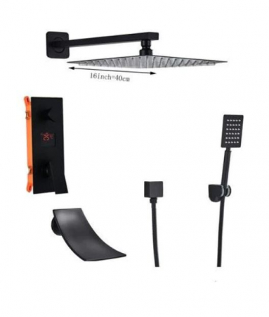 Set de dus Negru, AquaSpa, Display Led, Palarie de 40 CM, Functie Cascada, AquaSpa [1]